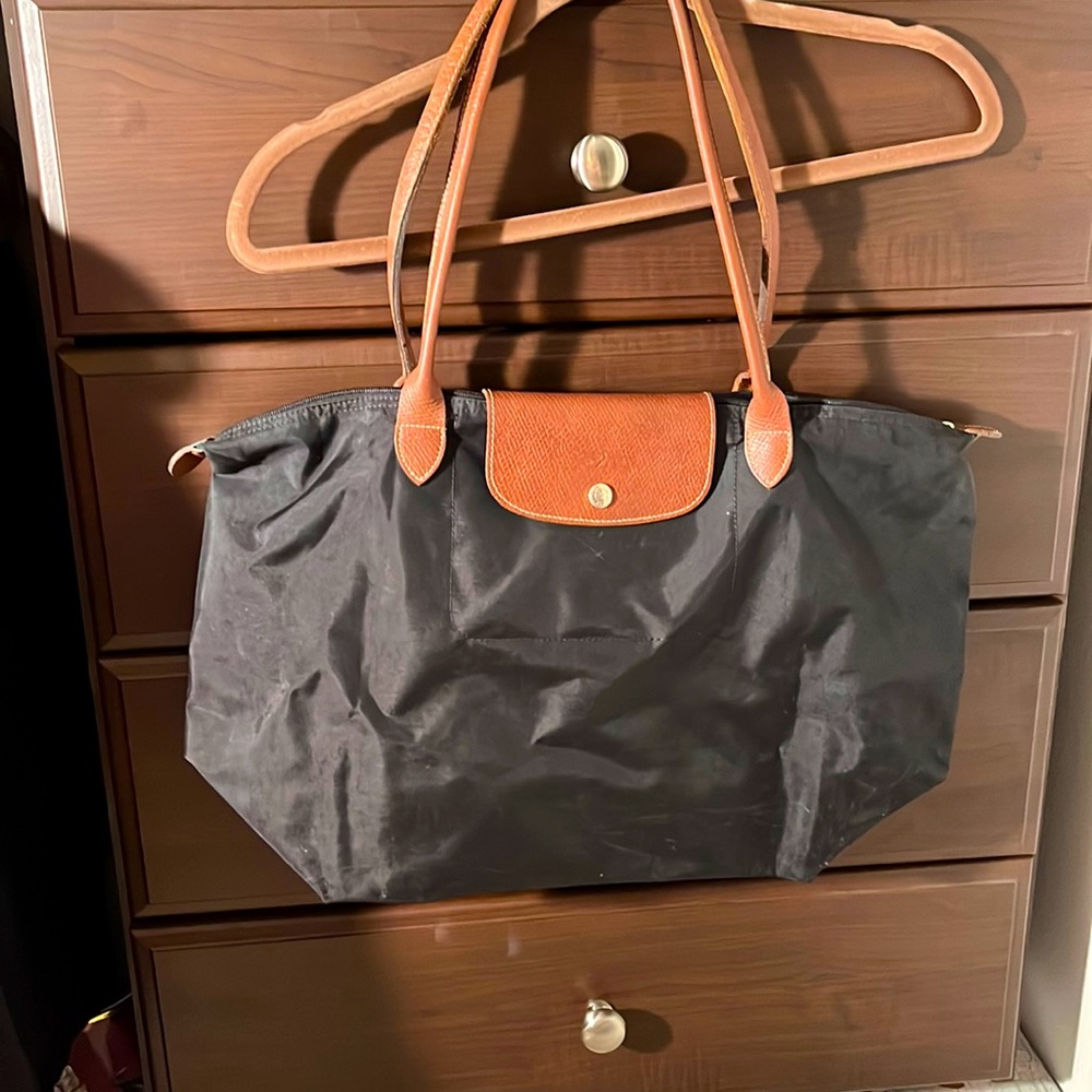 Longchamp Purse - Black & Brown - Medium Le Pliage Tote Bag